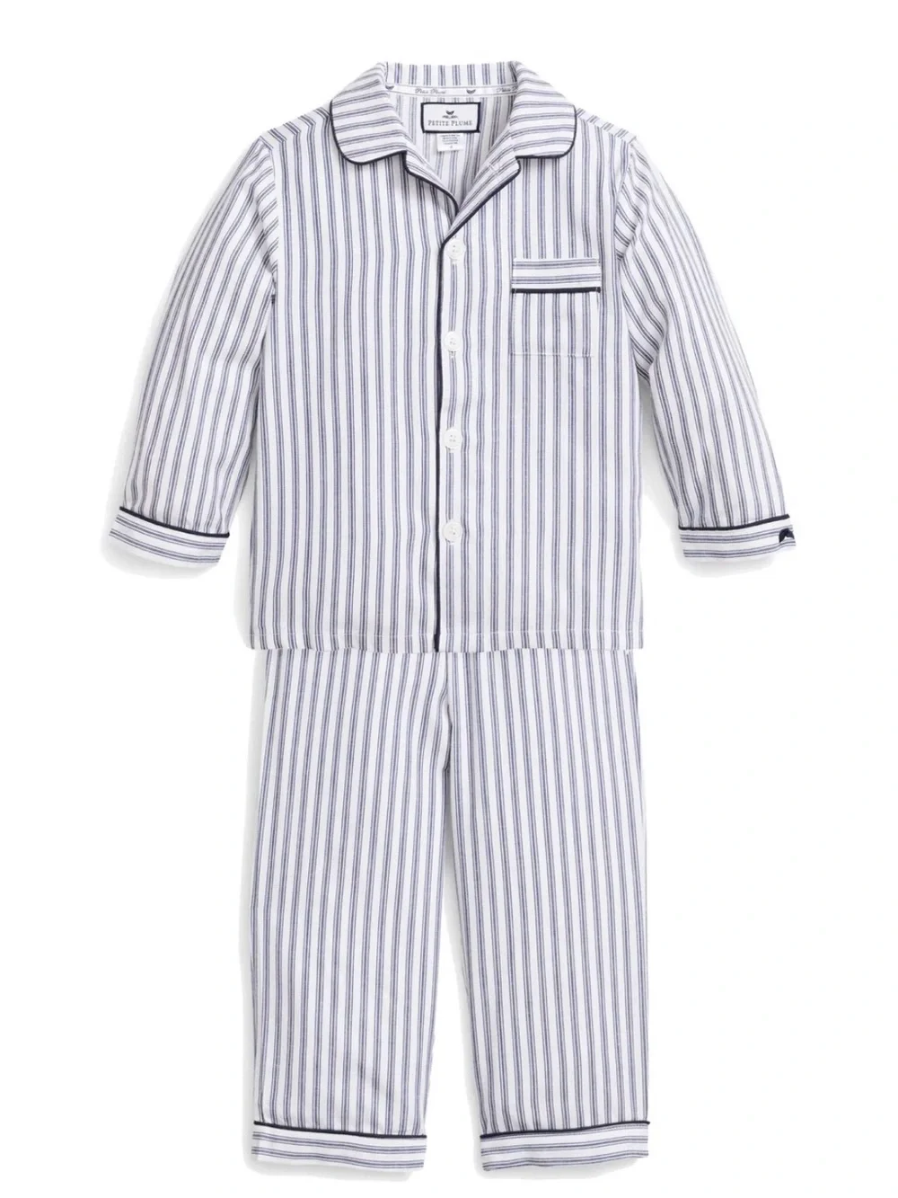 Kid's Twill Pajama Set in Navy French Ticking